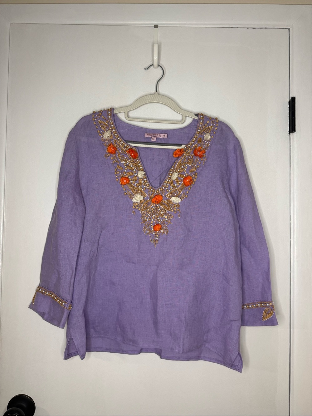 Calypso St. Barth Lavender Tunic with Beaded V-Neck